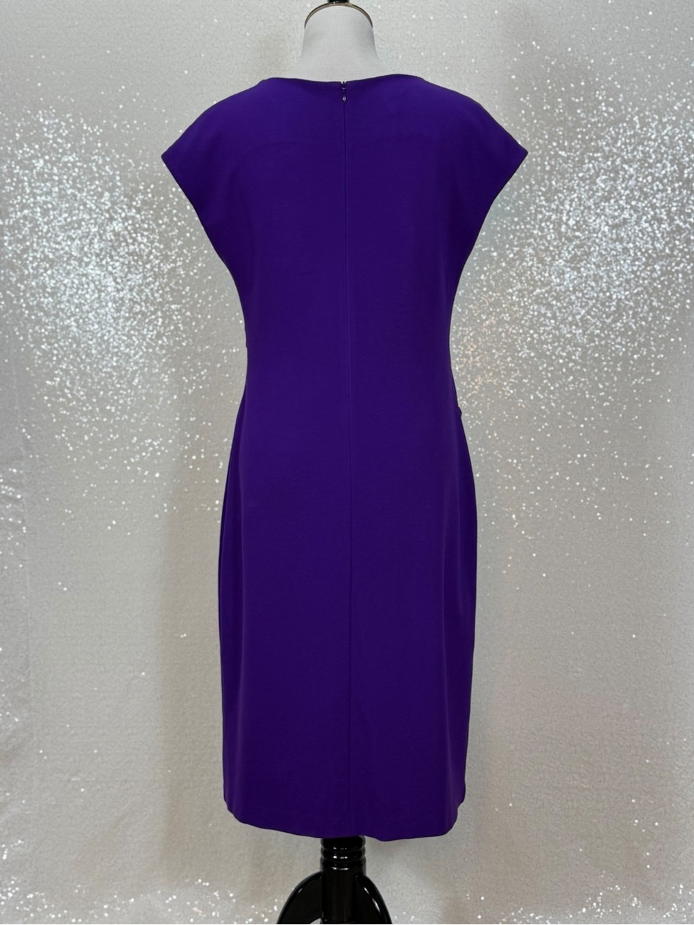 ESCADA Purple Draped Sheath Dress EU 42 Designer Cocktail Midi Dress - Picture 10 of 16